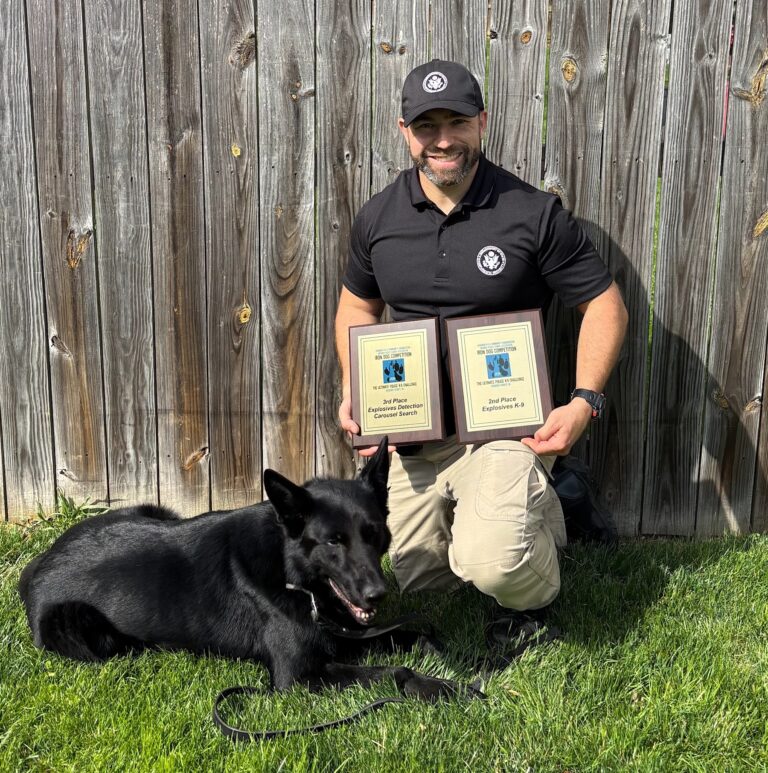 K-9 Officer James “Rusty” McIntosh II and K-9 Argo Shine at 2025 Iron Dog Competition